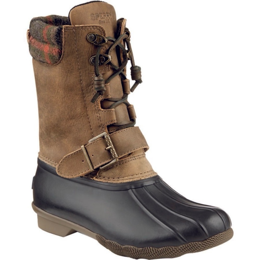 Sperry Saltwater Misty Plaid Duck Boot in Black and Tan |Size 7M - Picture 12 of 17